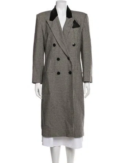 Pre-owned Oleg Cassini Wool Houndstooth Print Coat In Multicolor