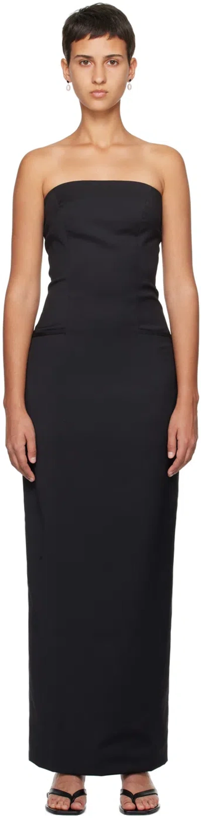 Olenich Black Straight Neck Maxi Dress