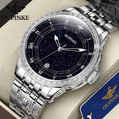 Pre-owned Olevs Brand Watch Mechanical Watch Imported Movement Business Hot Men's Watch In Steel Belt Hoop Blue Men