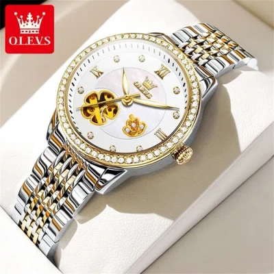 Pre-owned Olevs Entry Lux Fashion Automatic Watch Women's Mechanical Watch Luminous Hands In White
