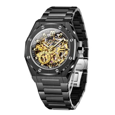 Pre-owned Olevs Men Automatic Mechanical Hollow Watch Analog Luminous Waterproof Stainless Steel In Black