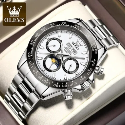 Pre-owned Olevs Men's Mechanical Watch Year Month Date Luminous Hands Automatic Watch Waterproof In White