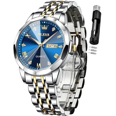 Pre-owned Olevs Watch For Men Diamond Business Dress Analog Quartz Stainless Steel F/s