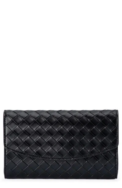 Olga Berg Aisha Woven Faux Leather Clutch In Black