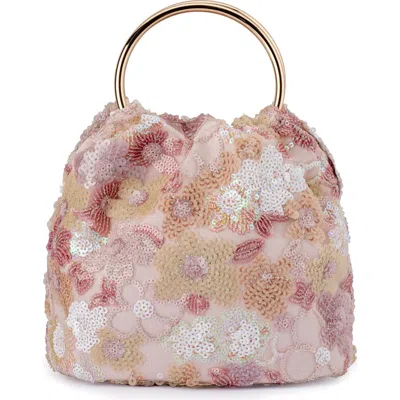 Olga Berg Alfie Floral Sequin Top Handle Bag In Purple