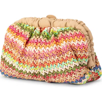 Olga Berg Amalia Pleated Woven Straw Clutch In Multi Natural