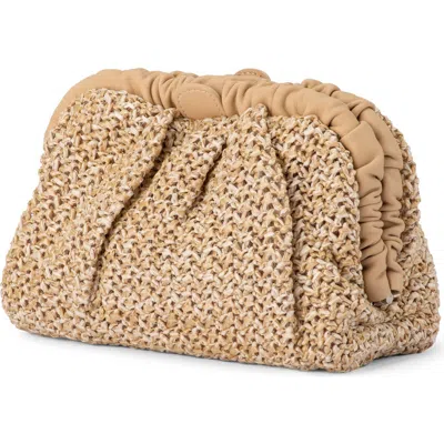 Olga Berg Amalia Pleated Woven Straw Clutch In Natural