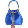 Olga Berg Amanda Satin Bucket Bag In Blue
