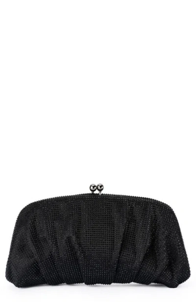 Olga Berg Aria Gathered Satin Frame Clutch In Black