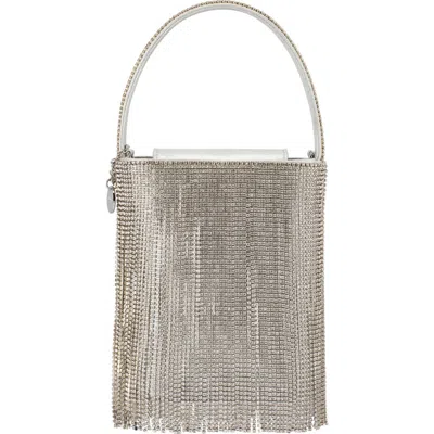 Olga Berg Billie Crystal Fringe Top Handle Bag In Silver