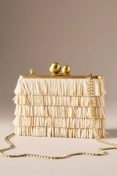 Olga Berg Carlita Fringe Clutch Bag In Sand