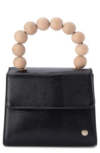 Olga Berg Caylee Wooden Bead Handbag In Black