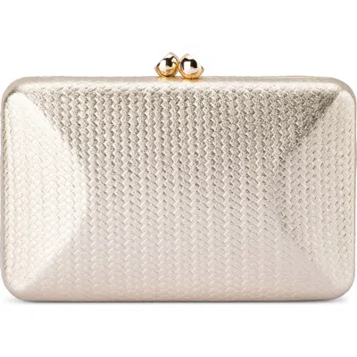 Olga Berg Chica Woven Embossed Metallic Faux Leather Clutch In Gold