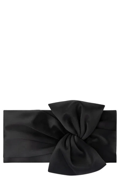 Olga Berg Chloe Tie Front Satin Clutch In Black