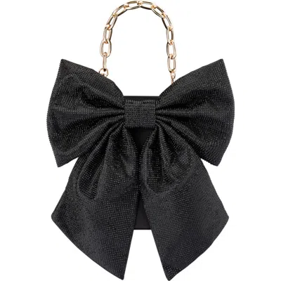 Olga Berg Drew Crystal Bow Top Handle Bag In Black