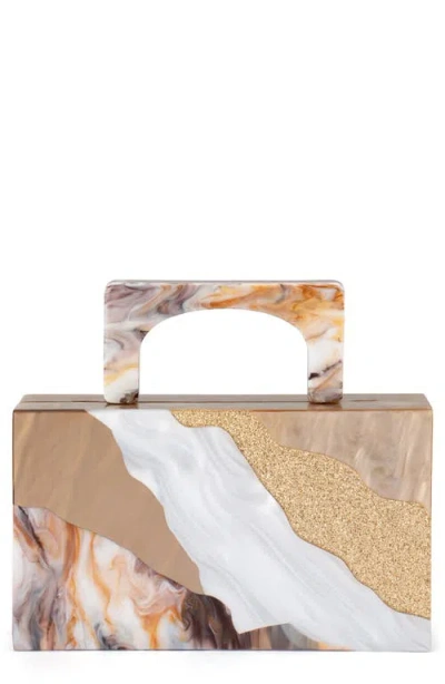 Olga Berg Fleur Acrylic Top Handle Bag In Brown