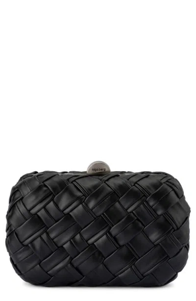Olga Berg Haven Woven Faux Leather Frame Clutch In Black