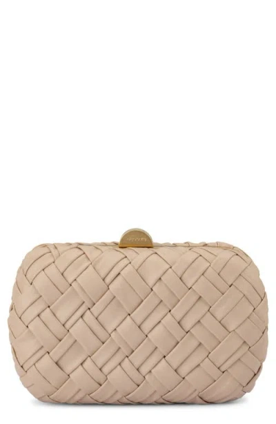Olga Berg Haven Woven Faux Leather Frame Clutch In Brown