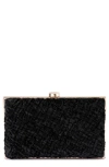 Olga Berg Hazel Textured Velvet Frame Clutch In Black