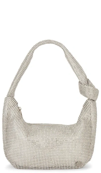 Olga Berg Jessica Soft Crystal Mesh Croissant Bag In Metallic Silver