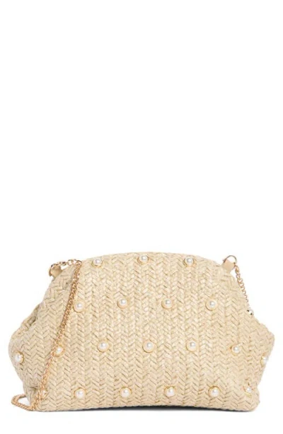 Olga Berg Kaia Studded Woven Clutch In Brown