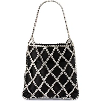 Olga Berg Kit Crystal Cage Satin Evening Bag In Black
