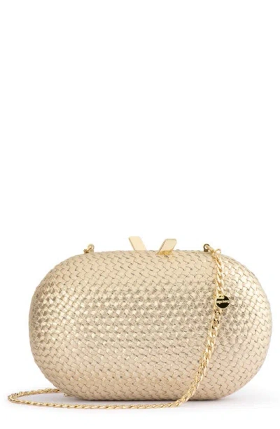 Olga Berg Lucia Woven Oval Frame Clutch In Gold