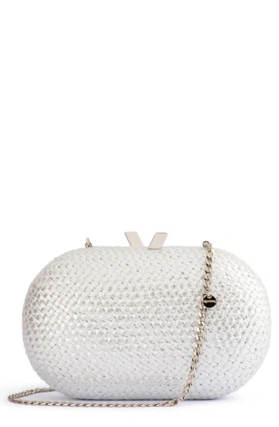 Olga Berg Lucia Woven Oval Frame Clutch In Silver