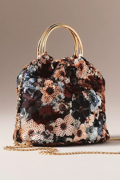 Olga Berg Mabel Sequin Floral Bag In Gold