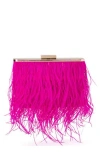 Olga Berg Ostrich Feather Embellished Clutch In Pink