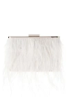 Olga Berg Ostrich Feather Embellished Clutch In White