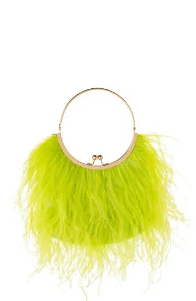 Olga Berg Penny Feathered Frame Bag In Green