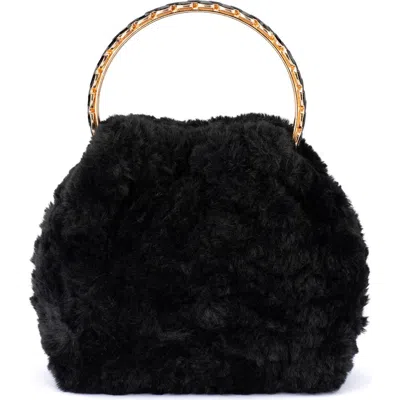 Olga Berg Phillipa Faux Fur Top Handle Bag In Black