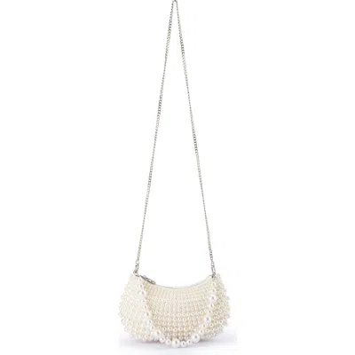 Olga Berg Pia Faux Pearl Croissant Bag In White
