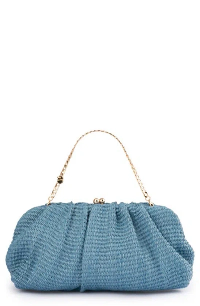 Olga Berg Queenie Woven Gathered Frame Clutch In Blue