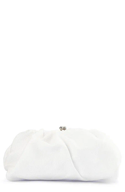Olga Berg Queenie Woven Gathered Frame Clutch In White