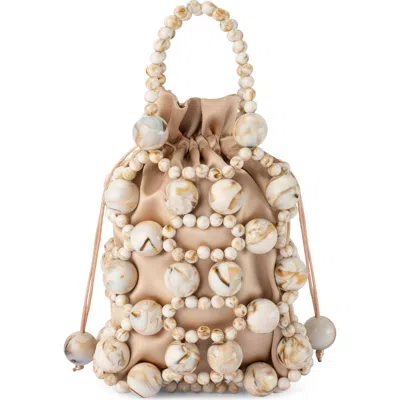 Olga Berg Sammy Beaded Cage Bag In Brown