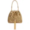 Olga Berg Santorini Studded Hotfix Drawstring Top Handle Bag In Gold