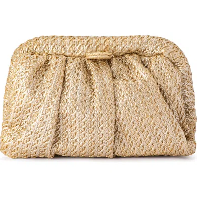 Olga Berg Stevie Pleated Woven Clutch In Gold
