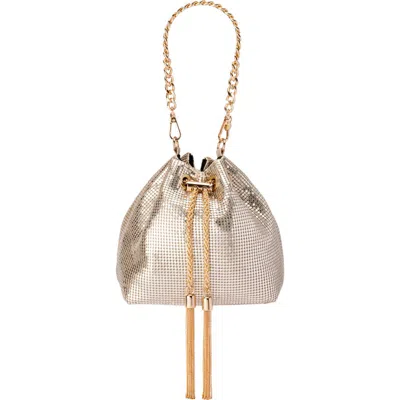 Olga Berg Sylvia Mesh Drawstring Top Handle Bag In Gold