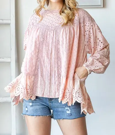 Oli & Hali Airy Washed Eyelet Blouse In Dusty Pink
