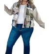 Oli & Hali Care Free Plaid Patch Button Down Jacket In Khaki In Green