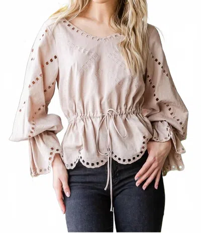Oli & Hali Coco Peasant Top In Beige In Multi
