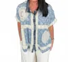 Oli & Hali Crochet Patchwork Button Down Shirt In Light Denim In Multi