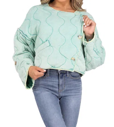 Oli & Hali Escaping Reality Quilted Cropped Jacket In Sage In Multi