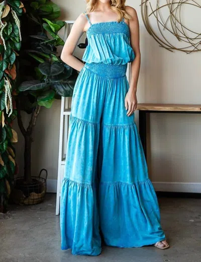 Oli & Hali Flourished Beauty Mineral Washed Ruffled Jumpsuit In Turquoise