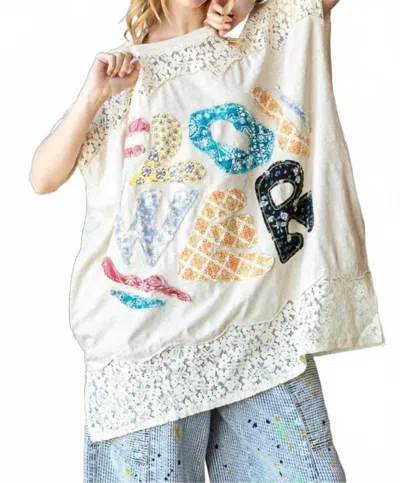 Oli & Hali Flower Applique Top In Cream In Multi