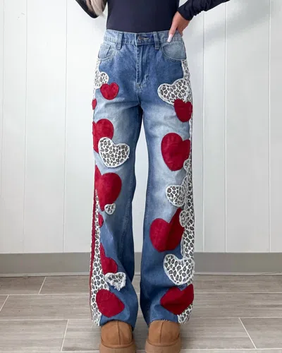 Oli & Hali Heart And Leo Straight Leg Jean In Denim/red In Blue