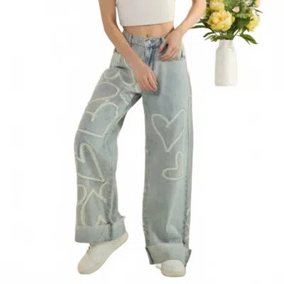 Oli & Hali Heart Patch Denim Jean In Light Wash In Green