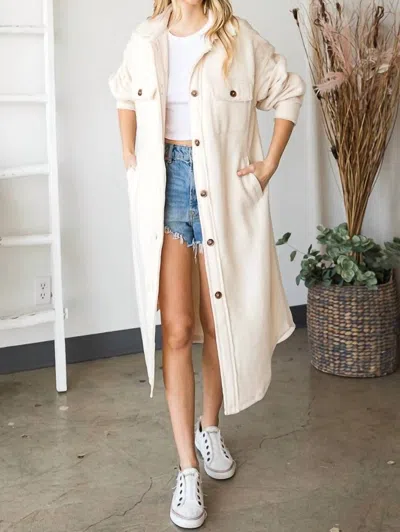 Oli & Hali Long Button Down Shirt Jacket With Side Pockets In Cream In White